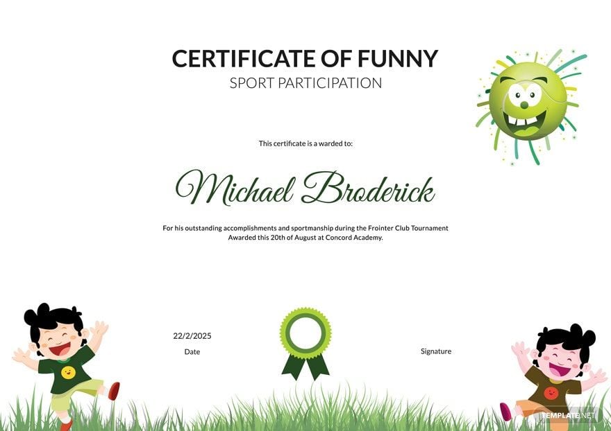 Funny Sports Participation Certificate Template