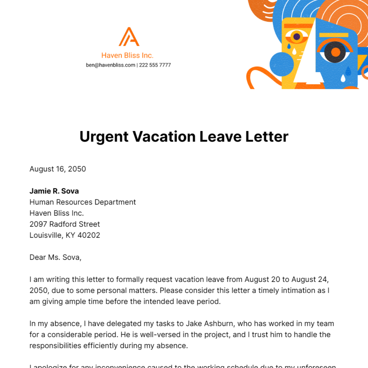 Urgent Vacation Leave Letter Template
