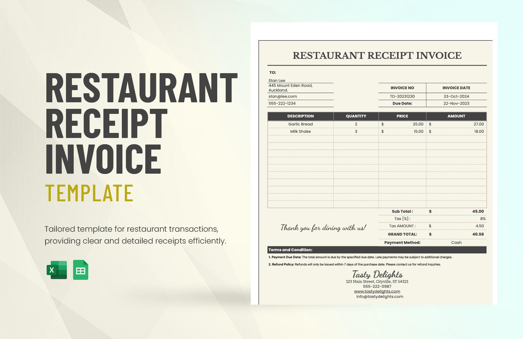 Restaurant Receipt Invoice Template