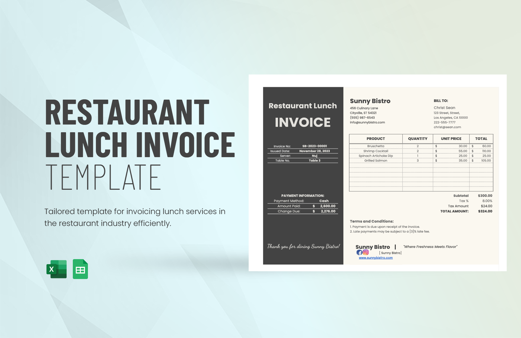 Restaurant Lunch Invoice Template