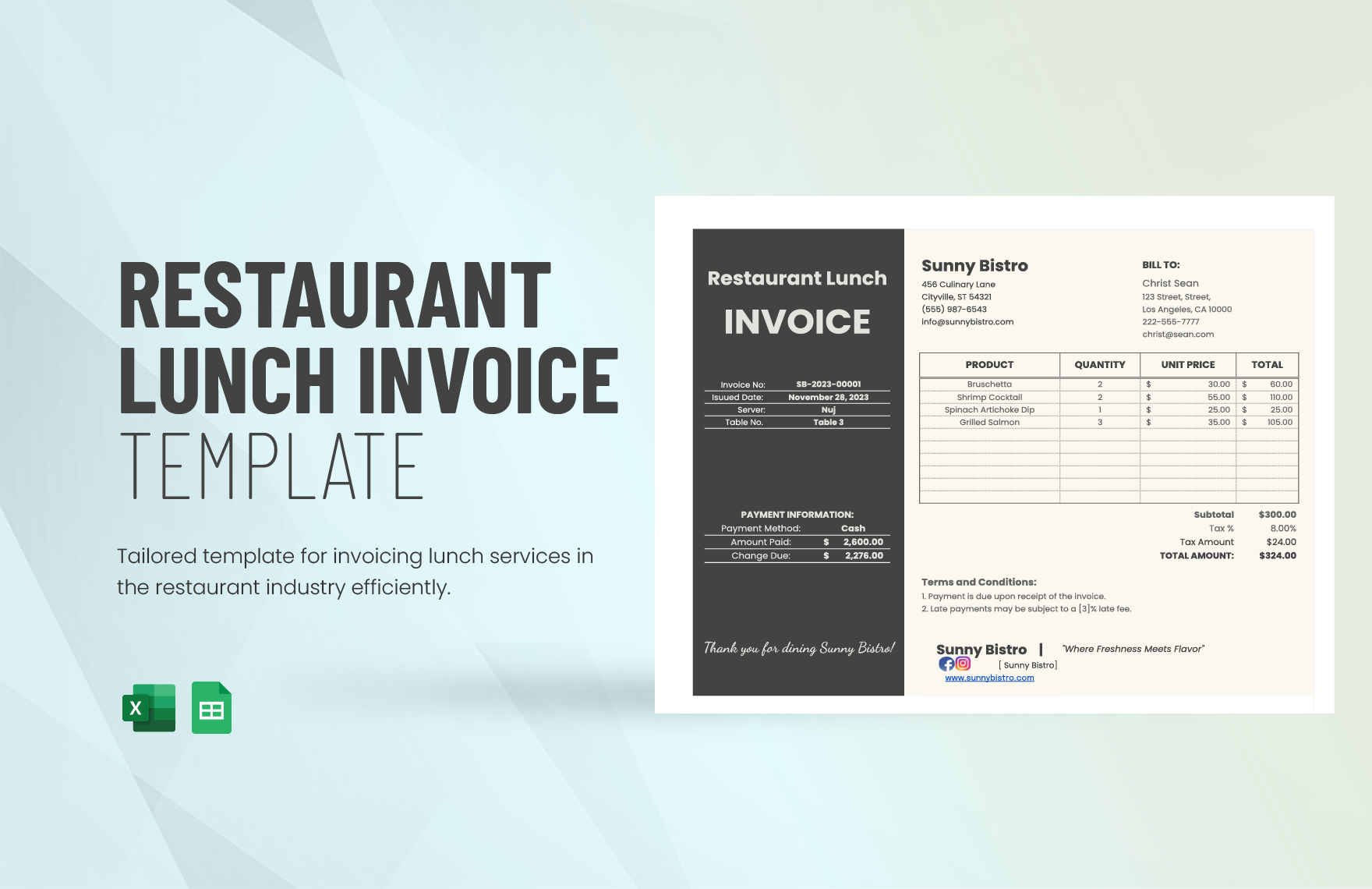 Free Restaurant Invoice Templates Editable And Printable Free Restaurant Invoice Templates Editable And Printable