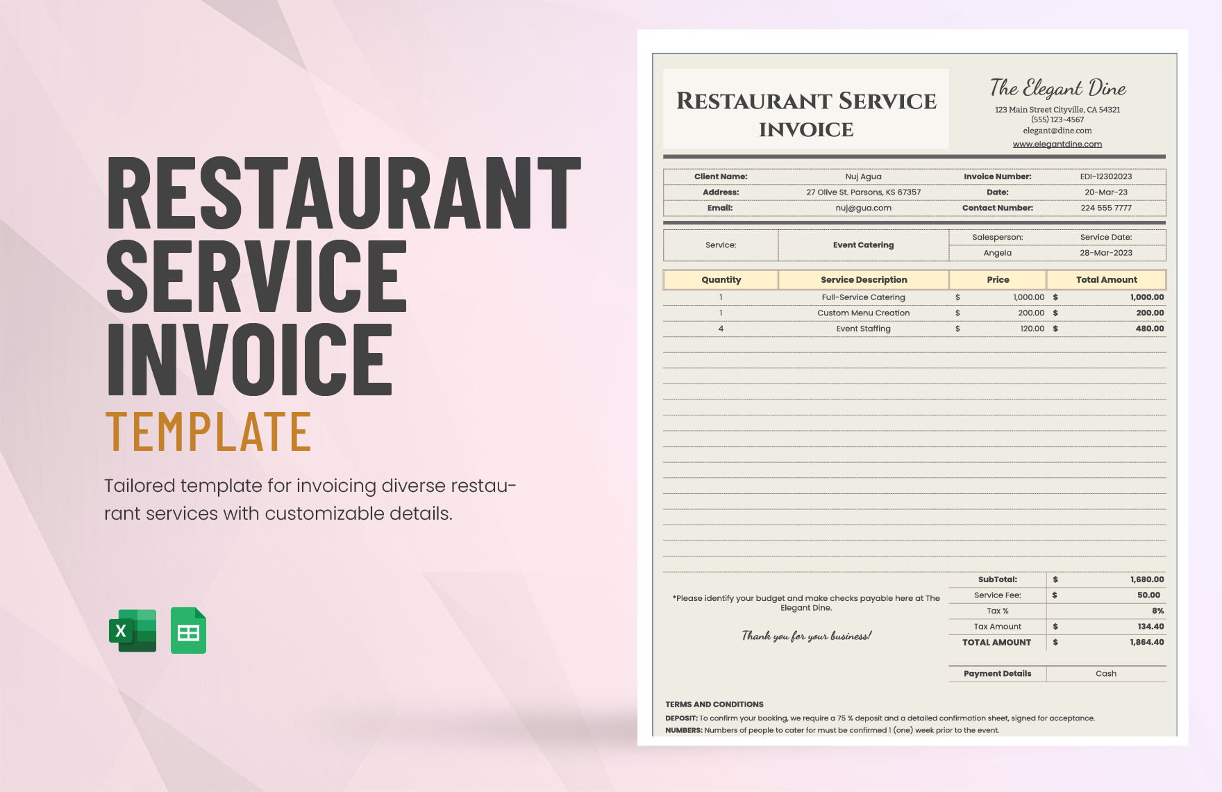 Restaurant Service Invoice Template