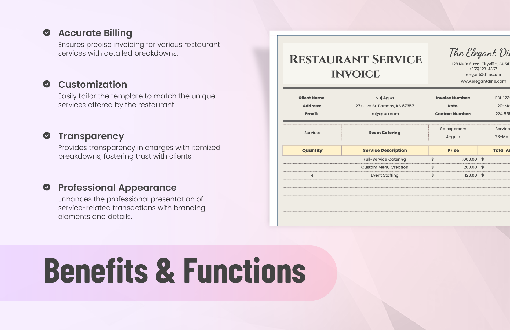 Restaurant Service Invoice Template
