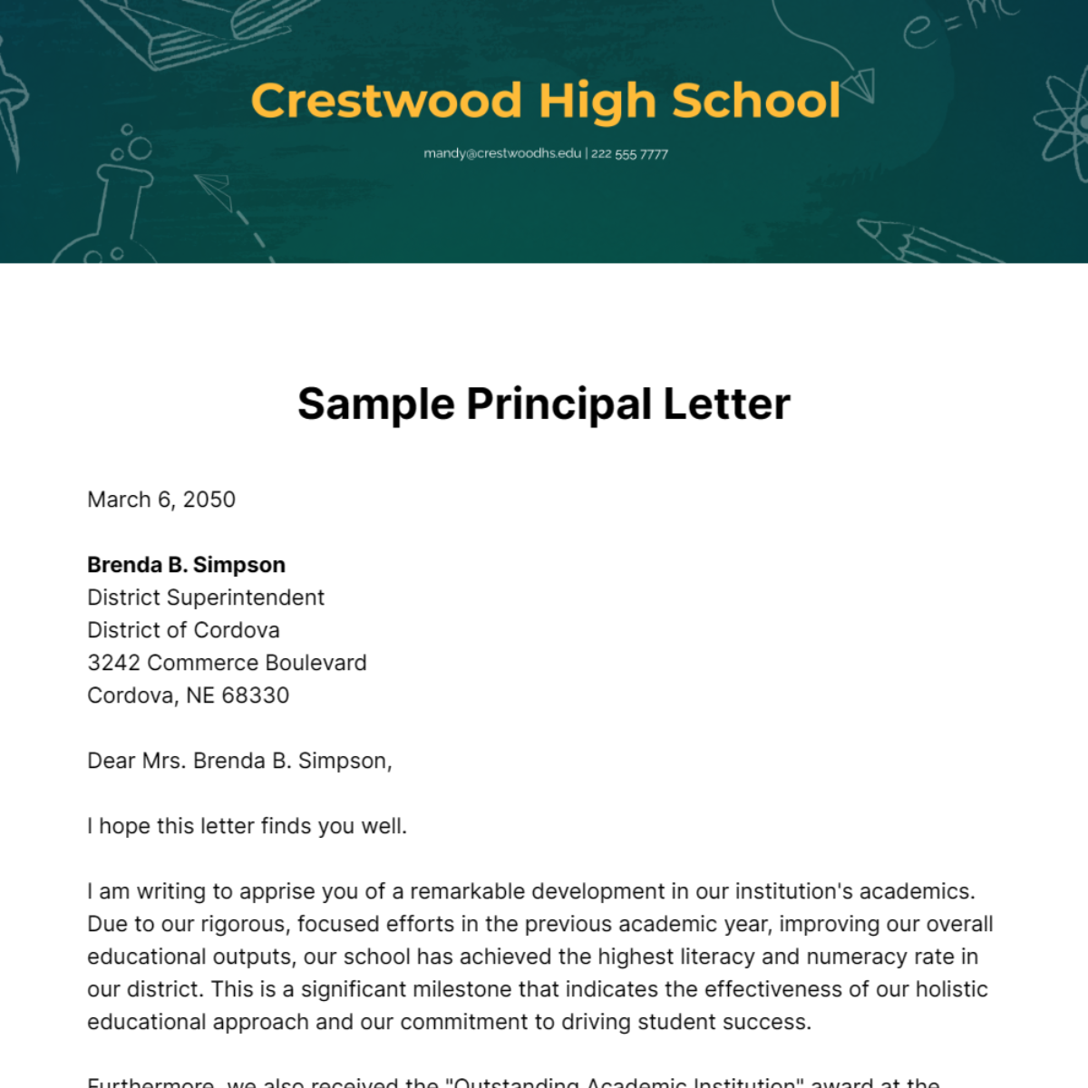 Sample Principal Letter Template
