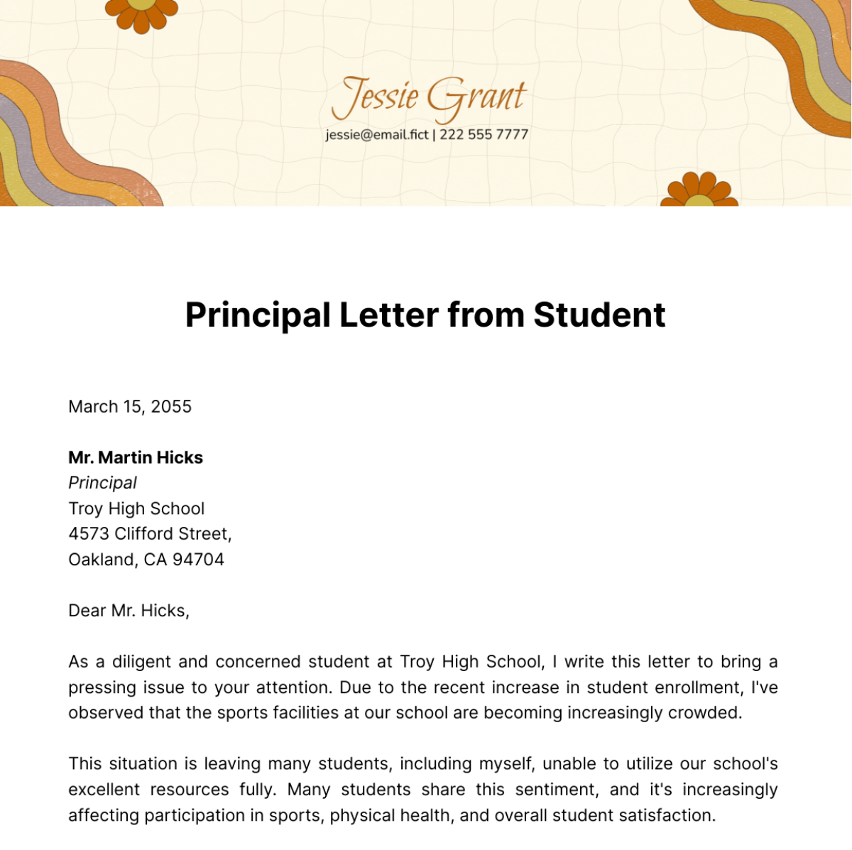 Principal Letter from Student Template