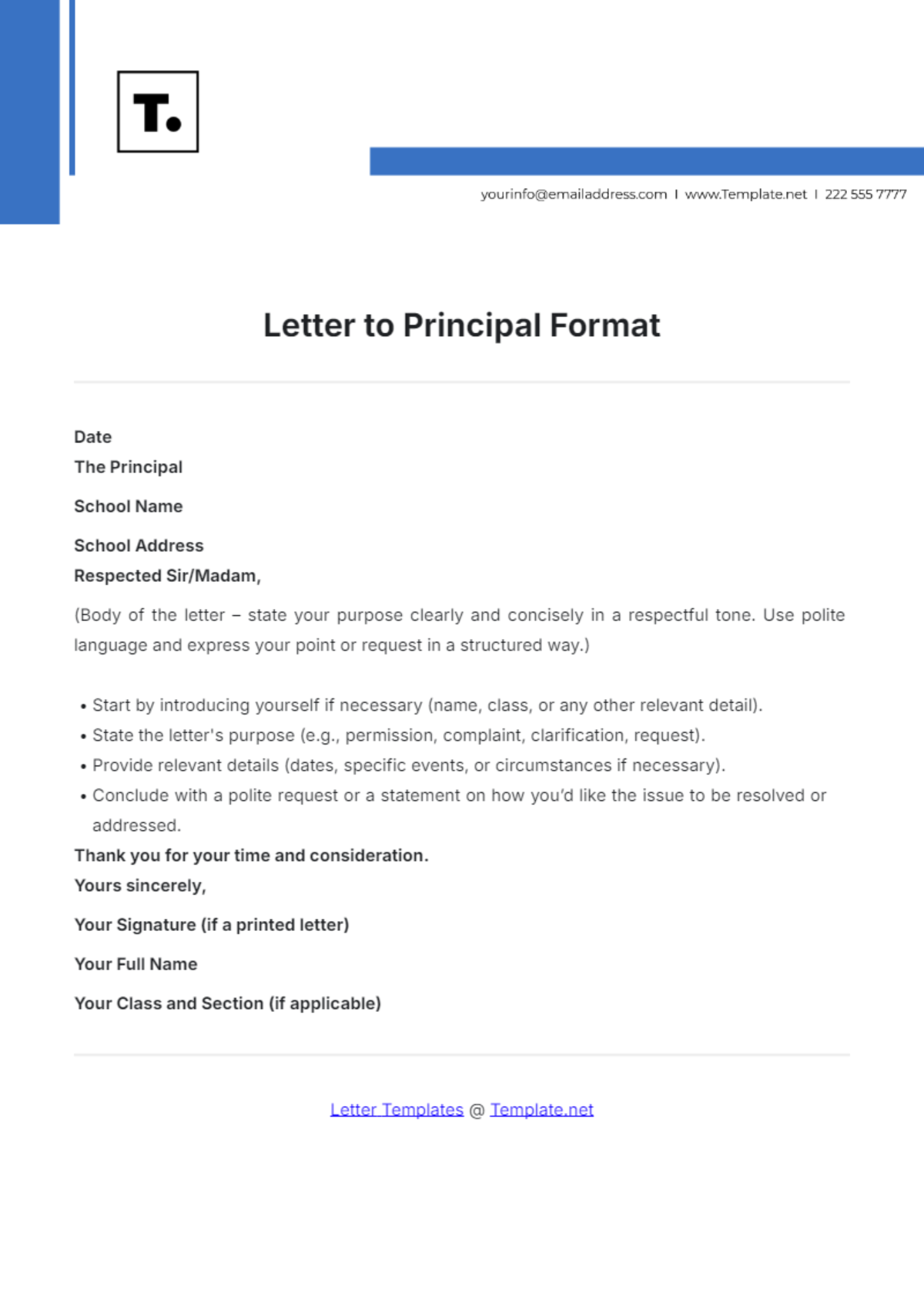 Letter to Principal Format Template - Edit Online & Download