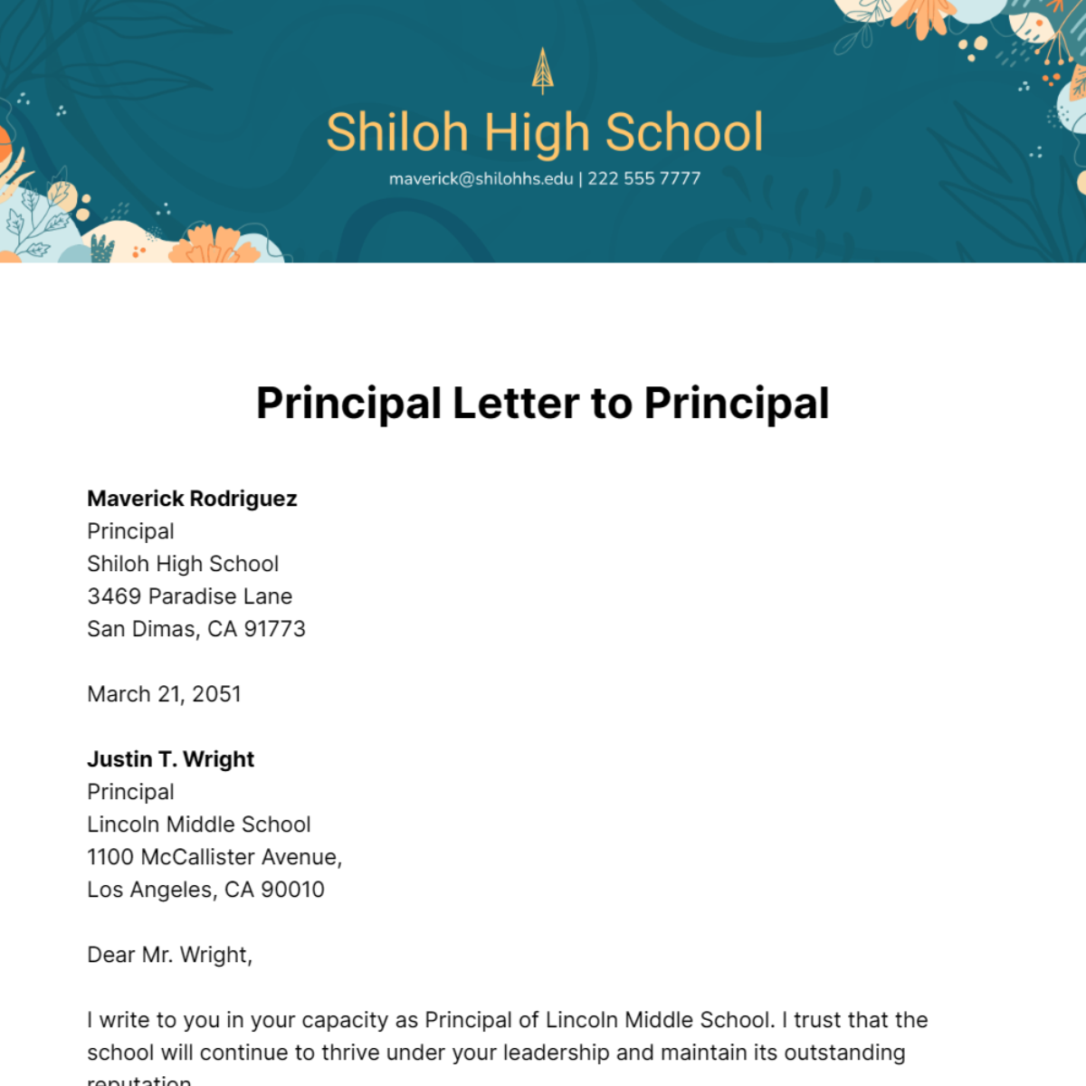 Principal Letter to Principal Template