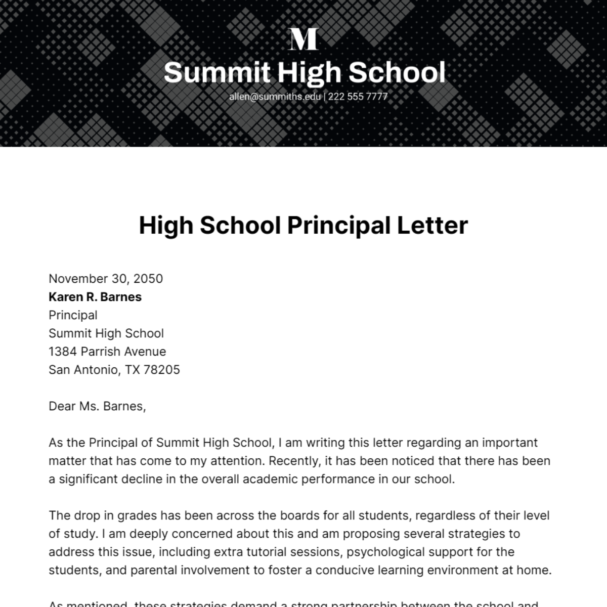 High School Principal Letter Template