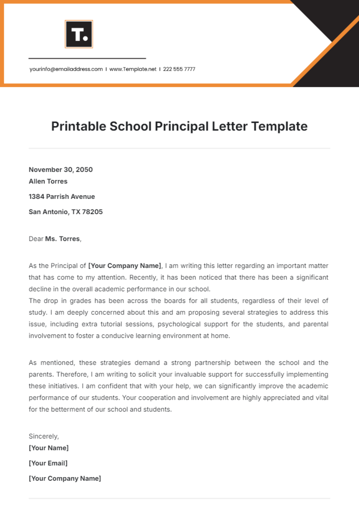 School Principal Letter Template - Edit Online & Download