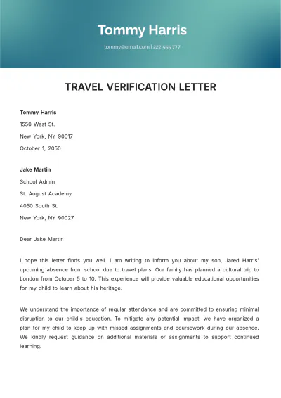 Free Letter of Absence from School due to Travel Template to Edit Online