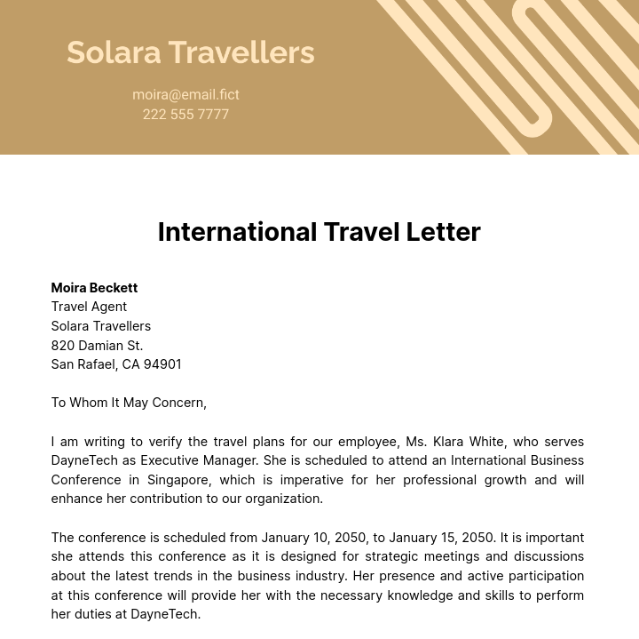 International Travel Letter Template