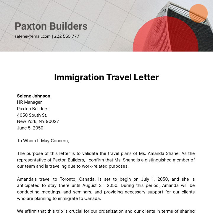 Immigration Travel Letter Template