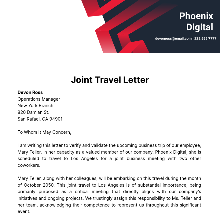 Joint Travel Letter Template