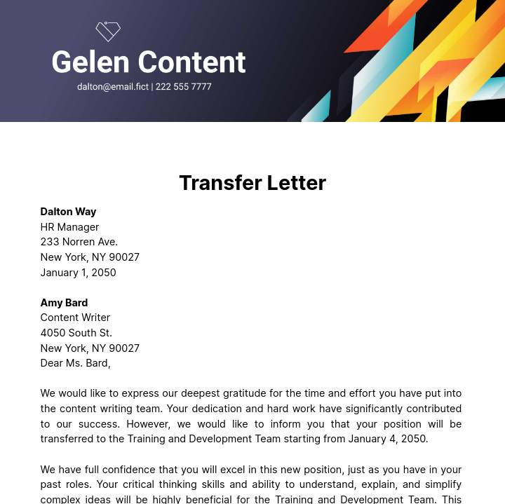 Transfer Letter Template