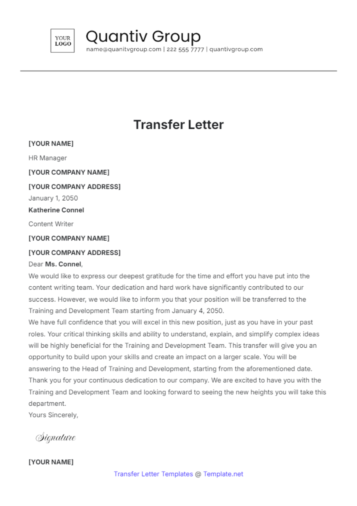 Transfer Letter Template