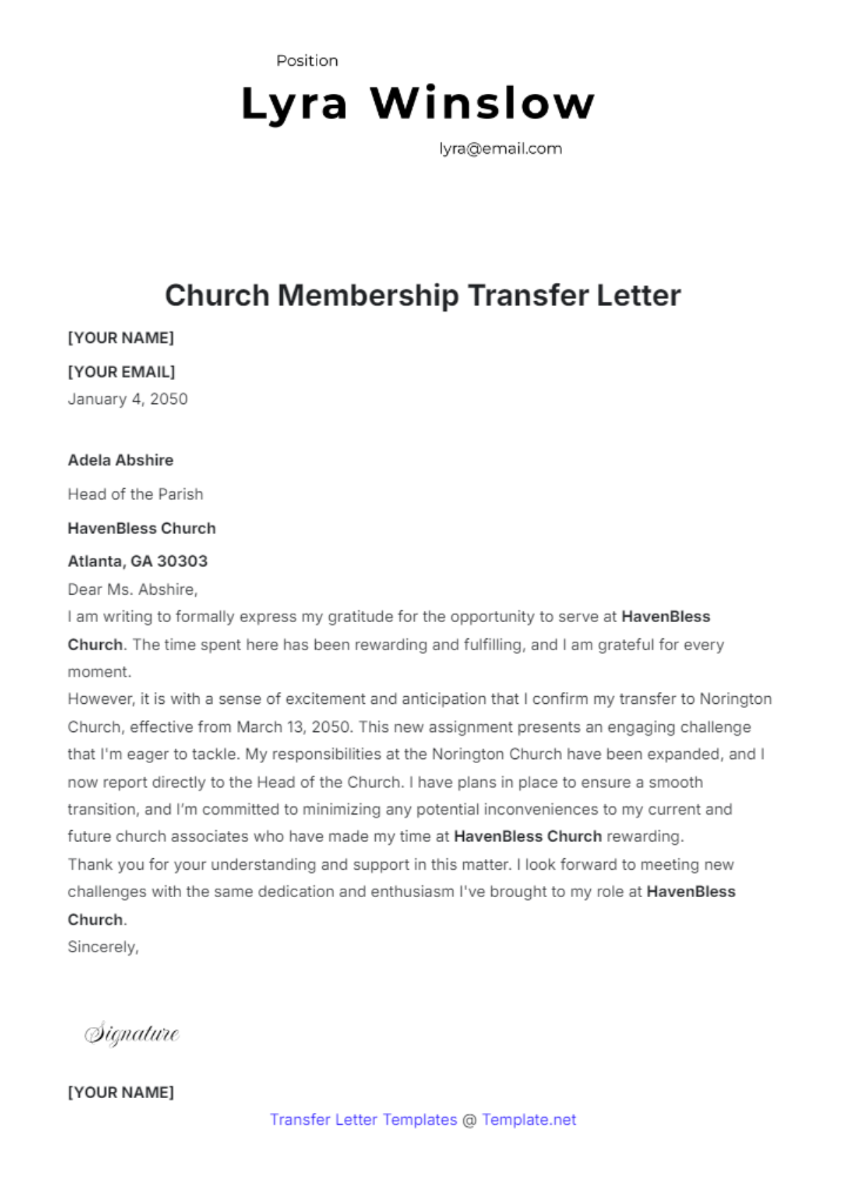 Church Membership Transfer Letter Template