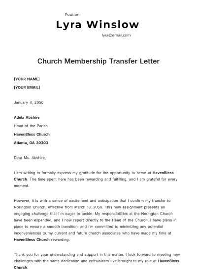 Free Church Membership Transfer Letter Template to Edit Online