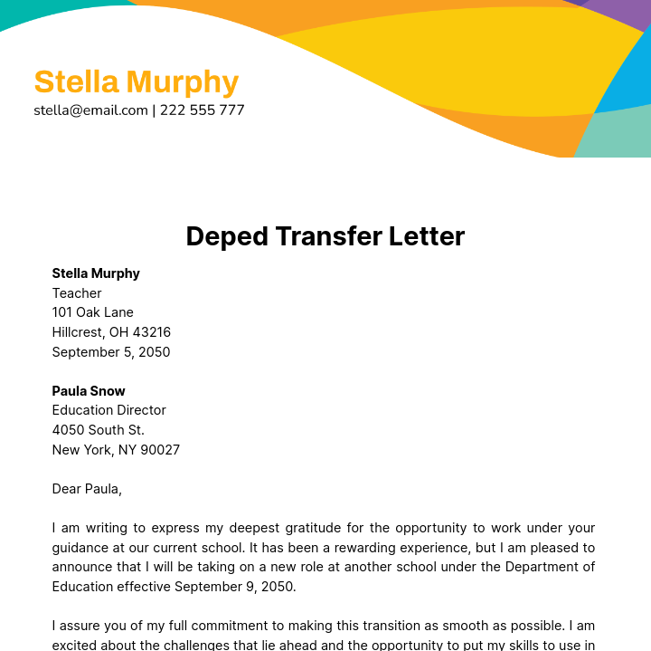Free Deped Transfer Letter Template