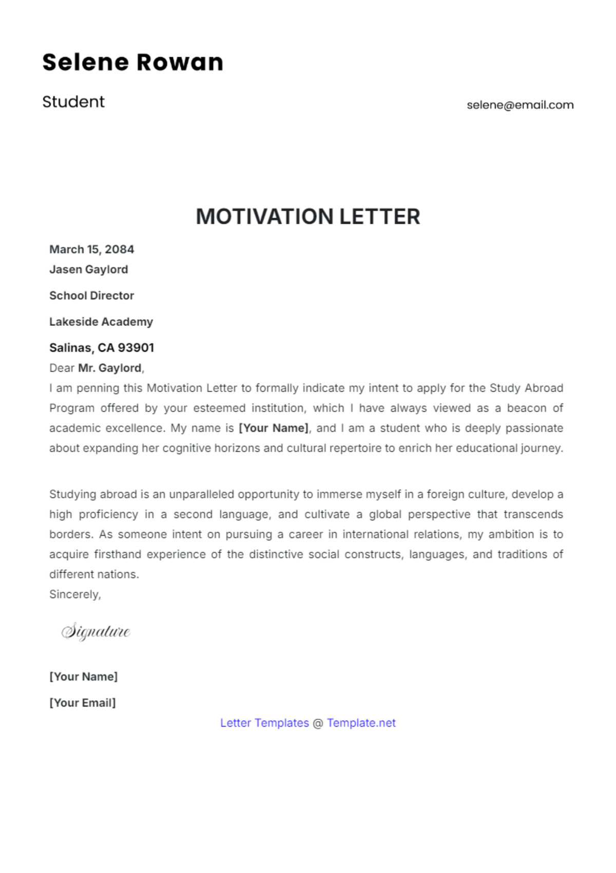 Motivation Letter Template - Edit Online & Download