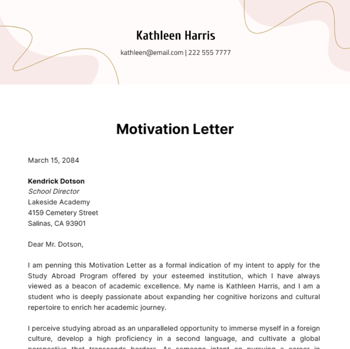 Motivation Letter Template