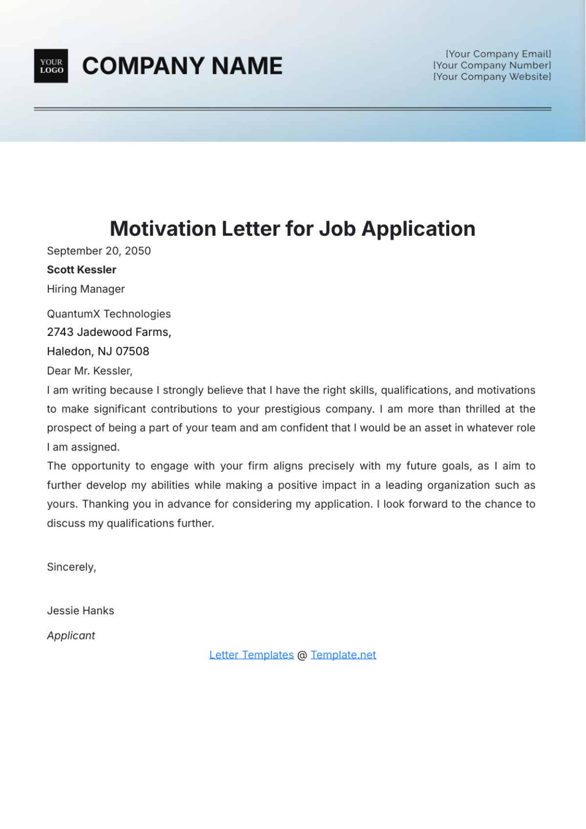 Motivation Letter for Job Application Template - Edit Online & Download ...