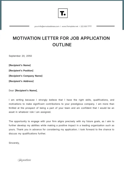 Free Motivation Letter for Job Application Outline Template to Edit Online