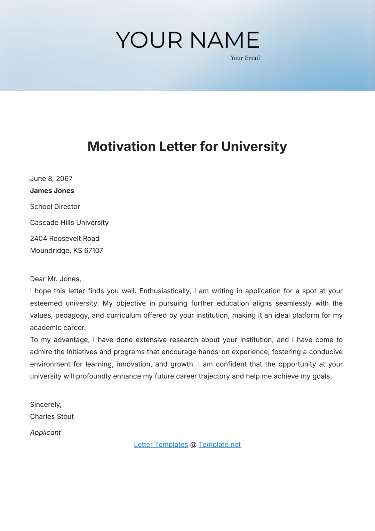 Motivation Letter for University Template - Edit Online & Download