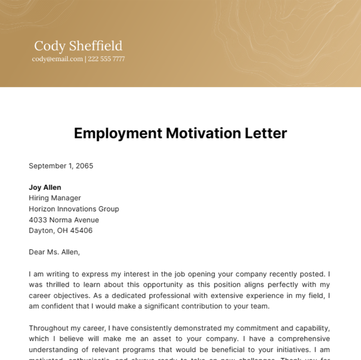 Employment Motivation Letter Template