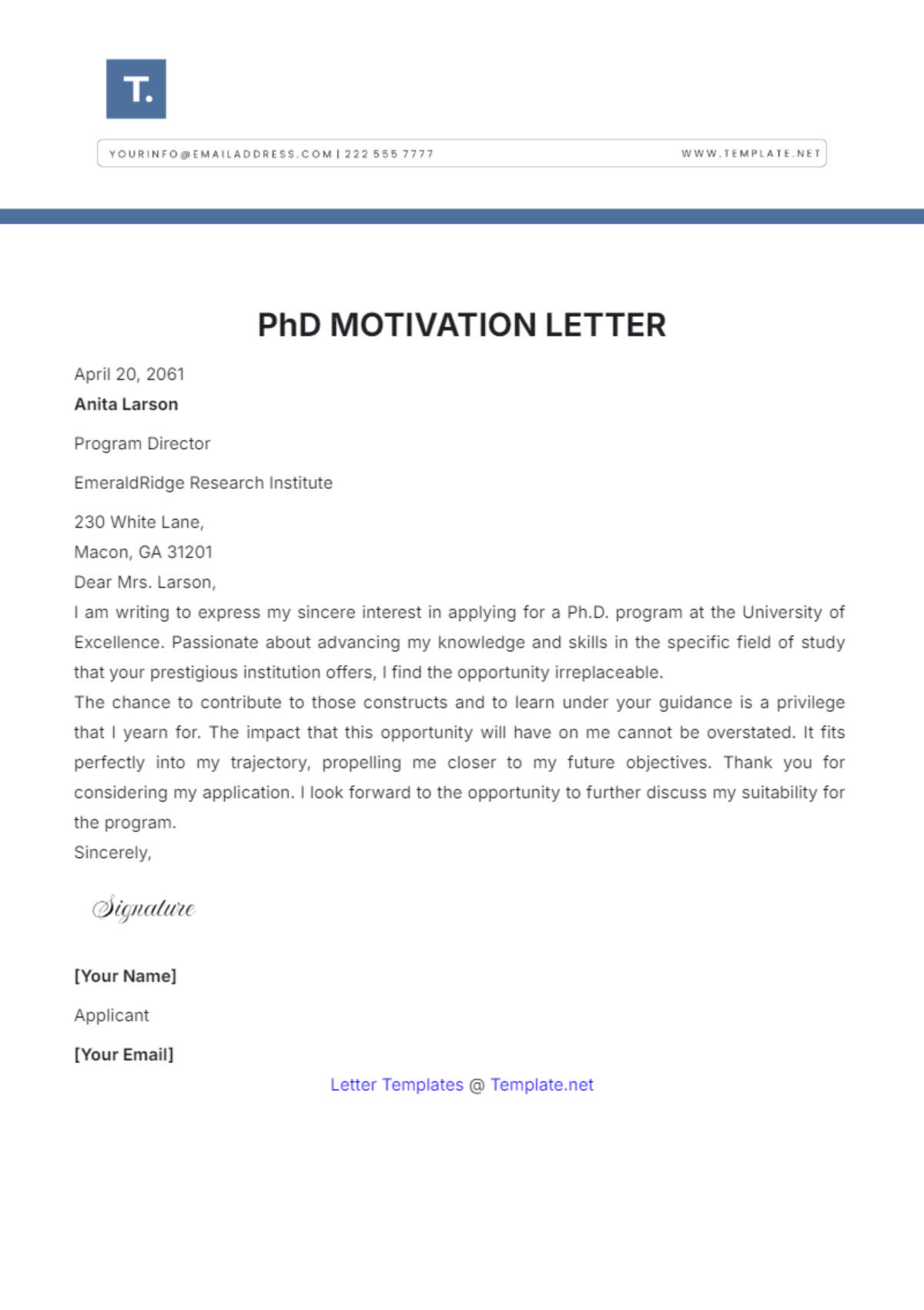 PhD Motivation Letter Template