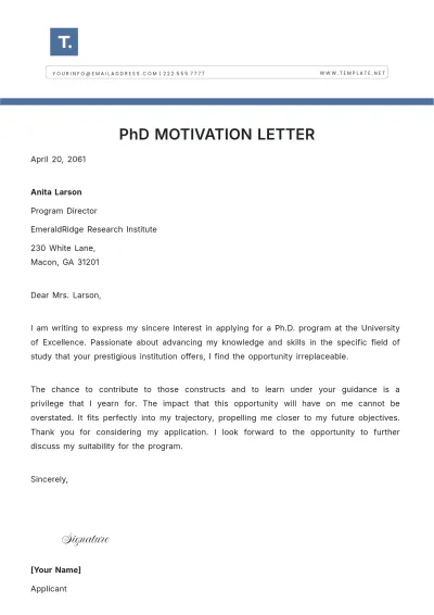 Free PhD Motivation Letter Template to Edit Online