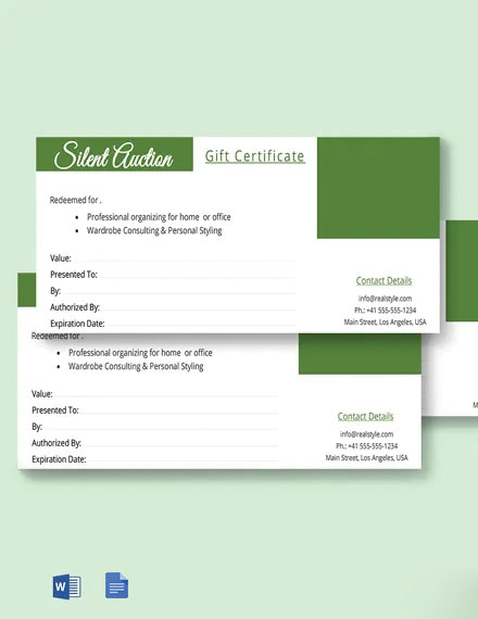 Auction Gift Certificate Template - Google Docs, Word