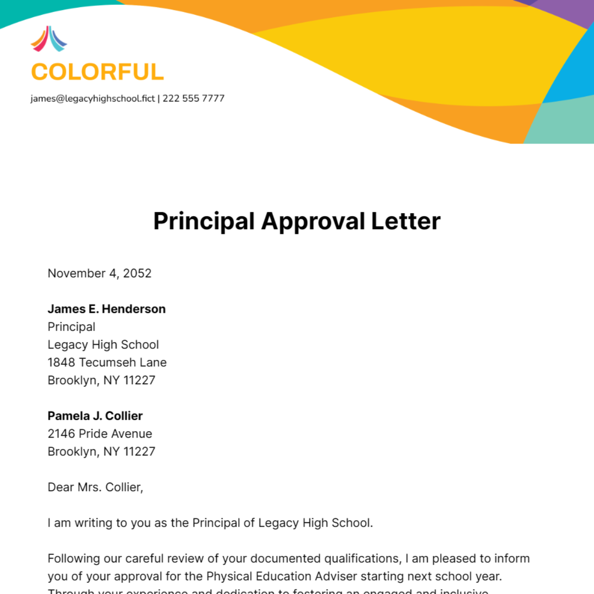 Free Principal Approval Letter Template