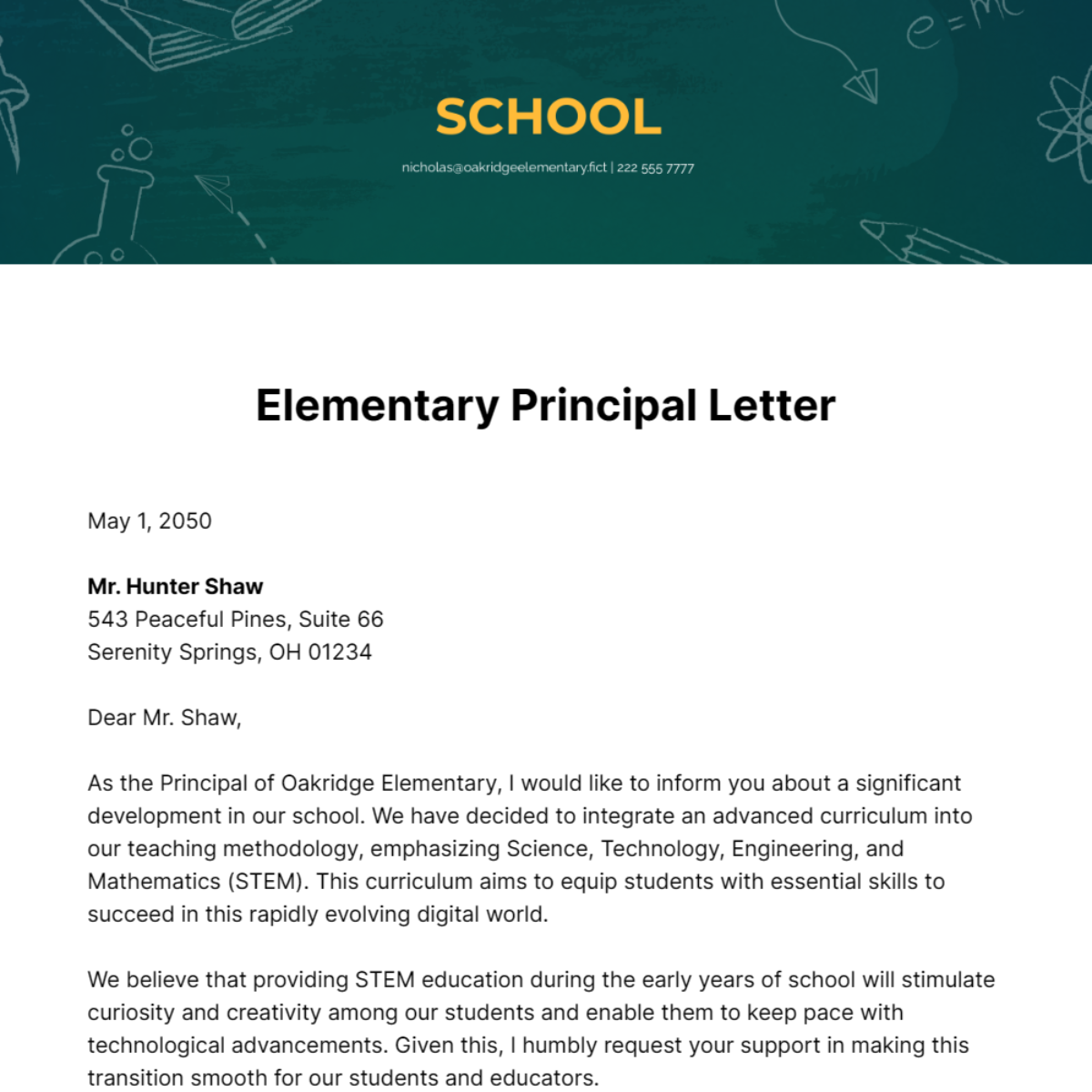 Elementary Principal Letter Template