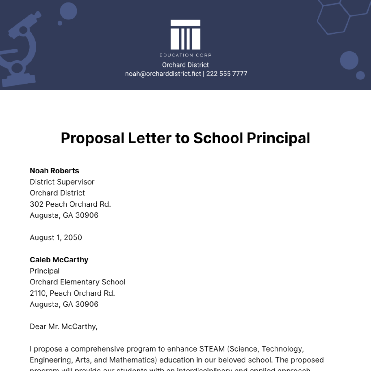 Free Proposal Letter to School Principal Template