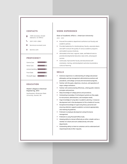 Dean of Academic Affairs Resume Template