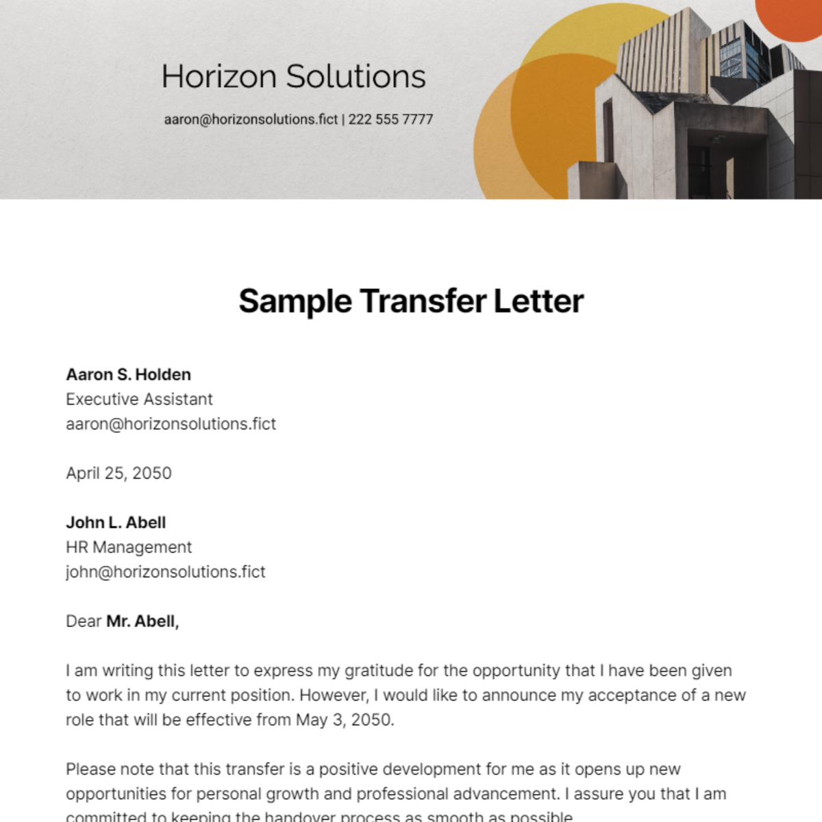 Sample Transfer Letter Template