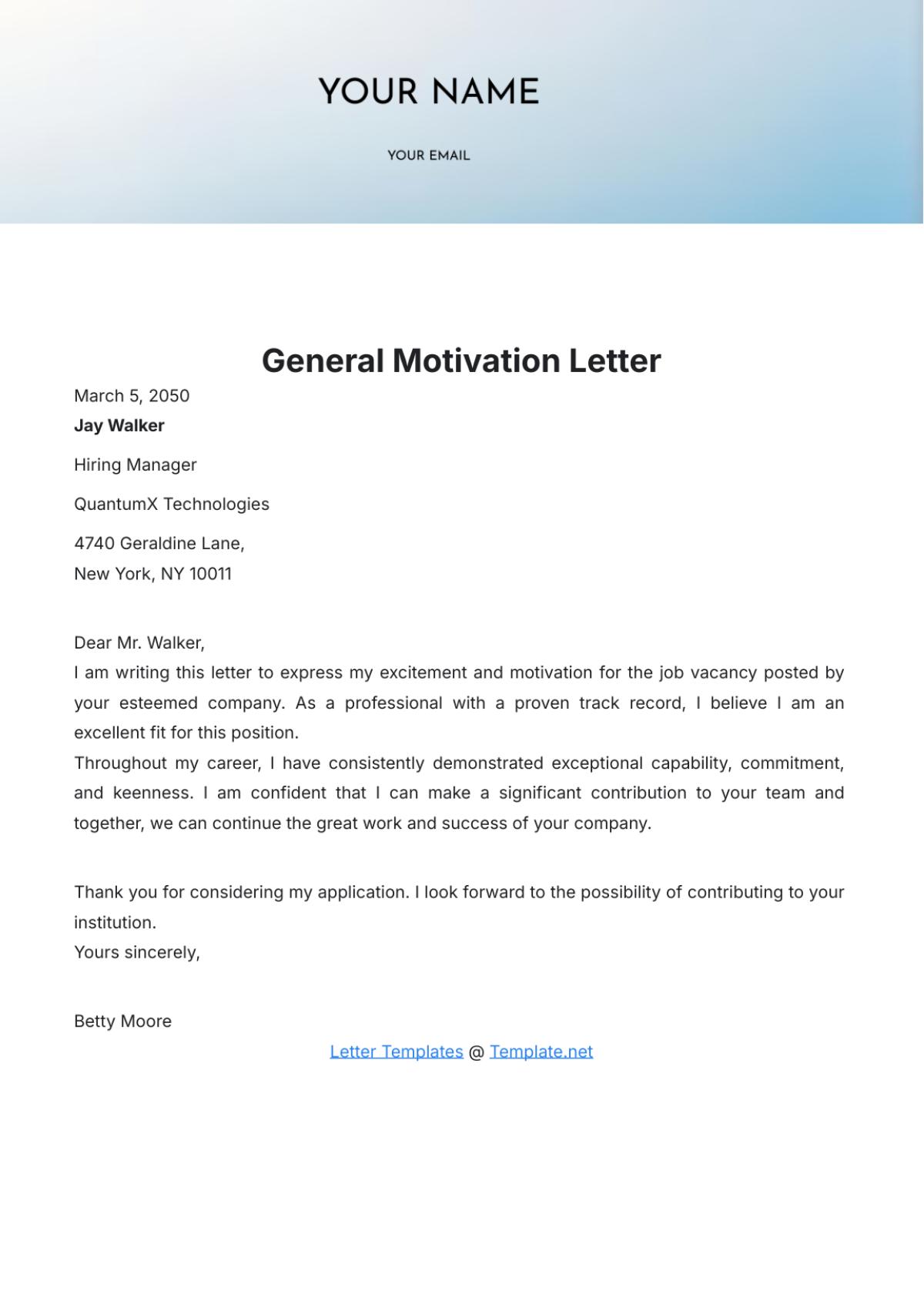 General Motivation Letter Template - Edit Online & Download