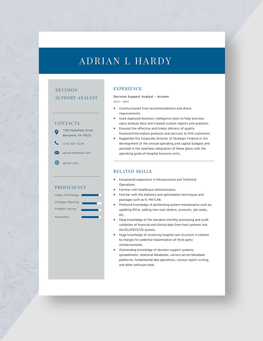 Decision Support Analyst Resume