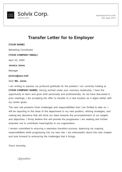 Free Transfer Letter to Employer Template to Edit Online