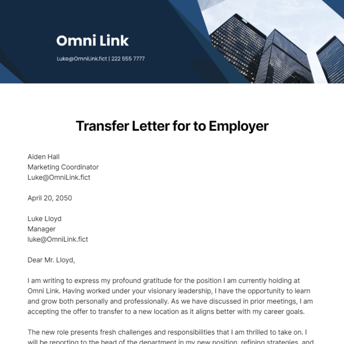 Transfer Letter to Employer Template