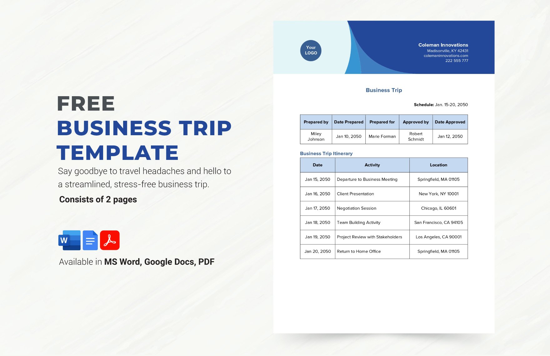 Free Business Trip Template in Word, Google Docs, PDF