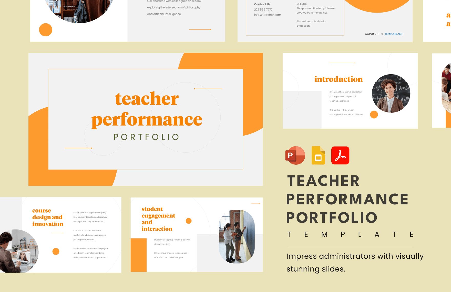 Free Teacher Performance Portfolio Template in PDF, PowerPoint, Google Slides