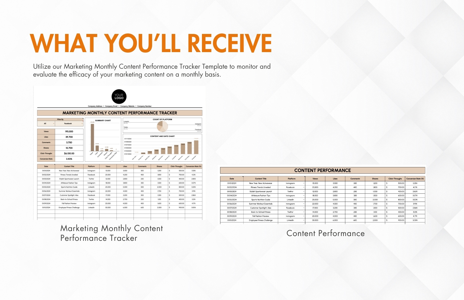 Marketing Monthly Content Performance Tracker Template