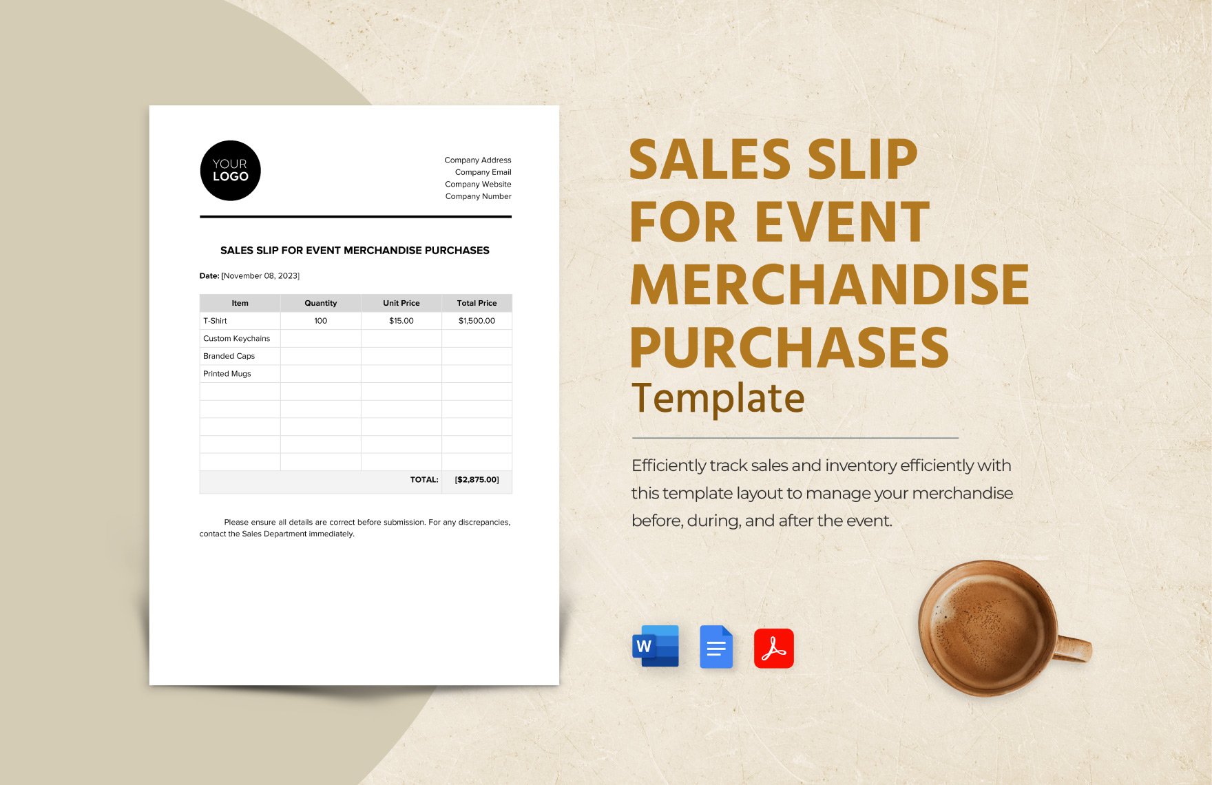 Sales Slip for Event Merchandise Purchases Template