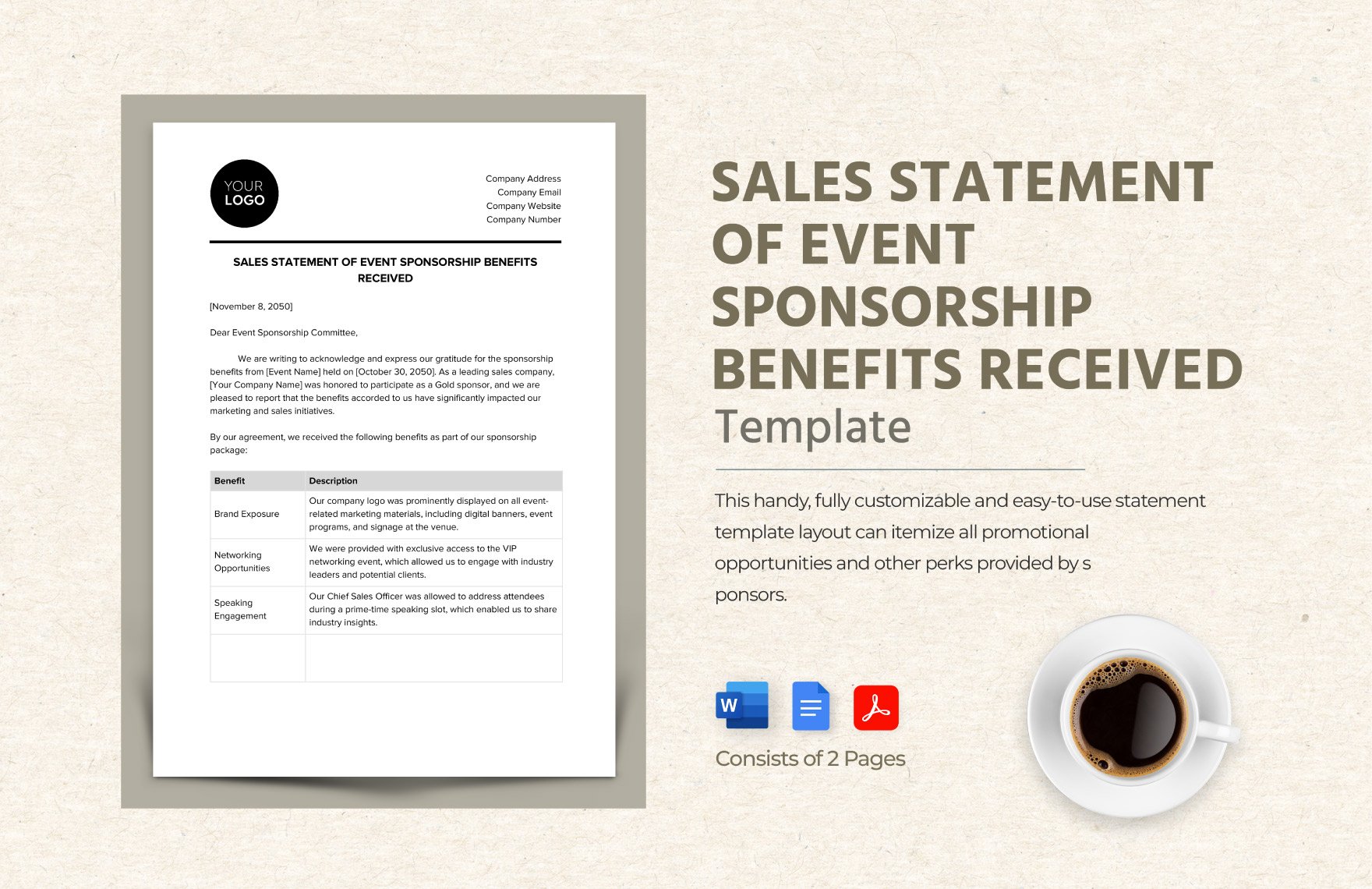 Sales Statement of Event Sponsorship Benefits Received Template