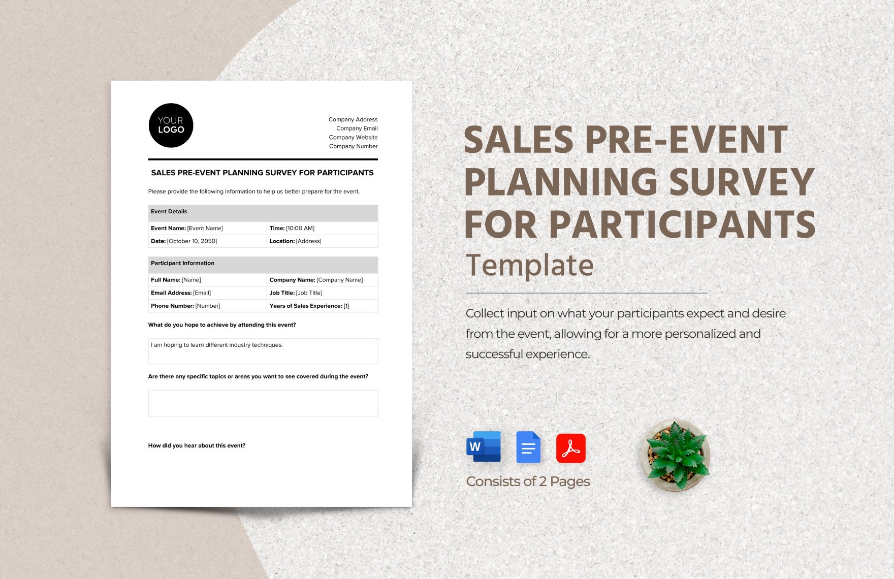 Sales Pre-Event Planning Survey for Participants Template
