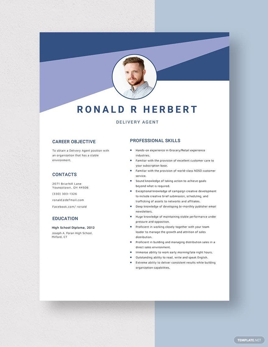 Delivery Agent Resume in Word, Apple Pages