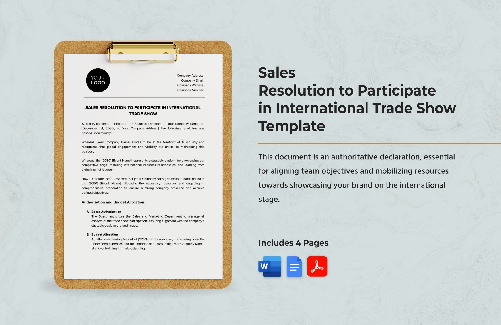 Sales Resolution to Participate in International Trade Show Template in