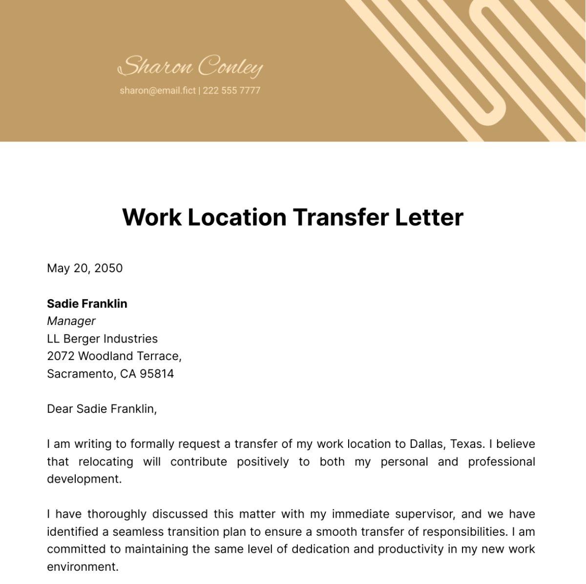Free Work Location Transfer Letter Template