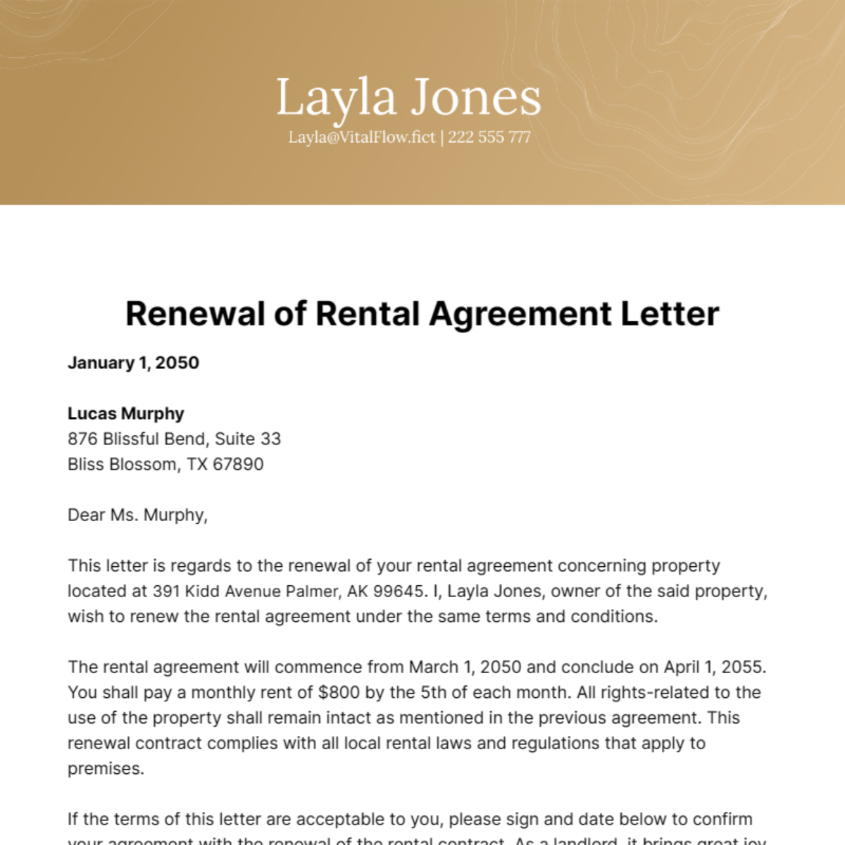 Free Renewal of Rental Agreement Letter Template